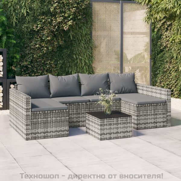 Градински лаундж комплект с възглавници 2 части сив полиратан