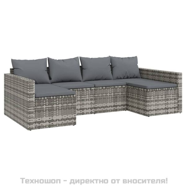 Градински лаундж комплект с възглавници 2 части сив полиратан