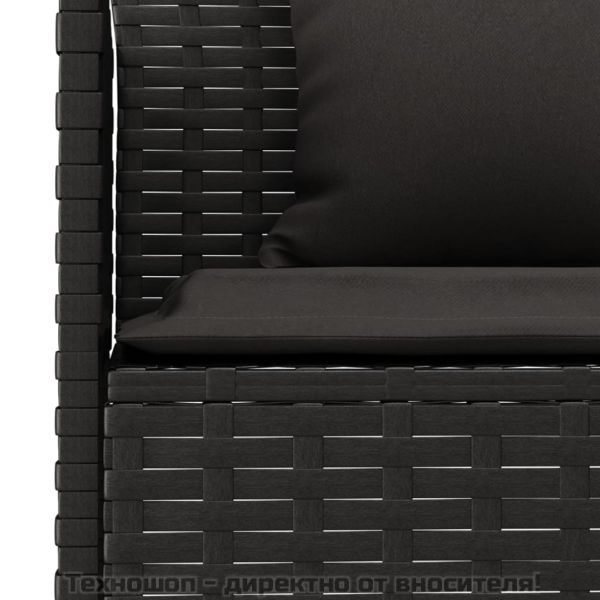 Градински комплект с възглавници, 6 части, черен, полиратан