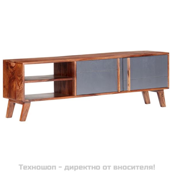ТВ шкаф, сив, 140x30x45 см, масивно дърво
