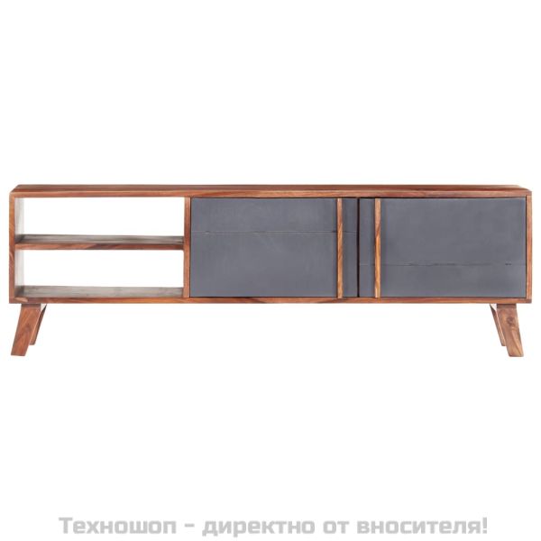 ТВ шкаф, сив, 140x30x45 см, масивно дърво