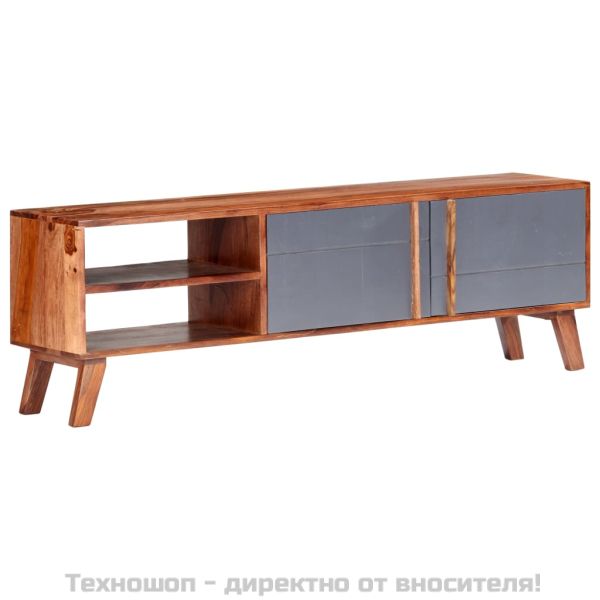 ТВ шкаф, сив, 140x30x45 см, масивно дърво