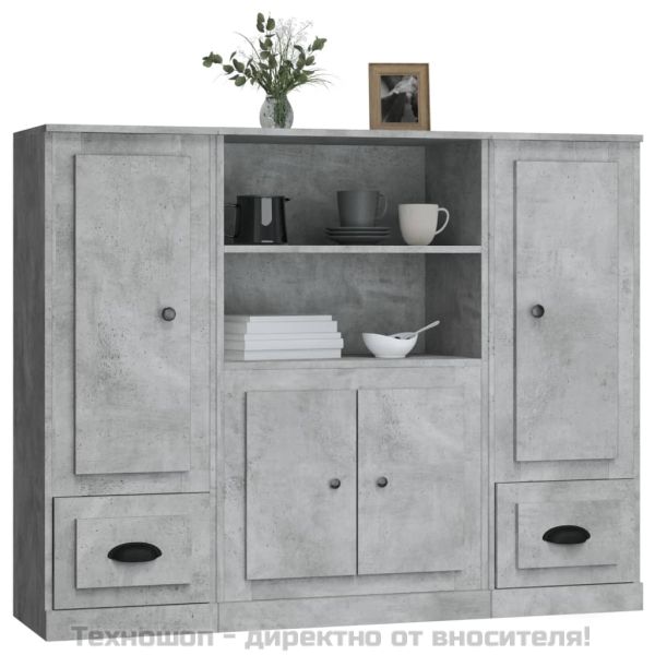 Високи шкафове, 3 бр, бетонно сиви, инженерно дърво