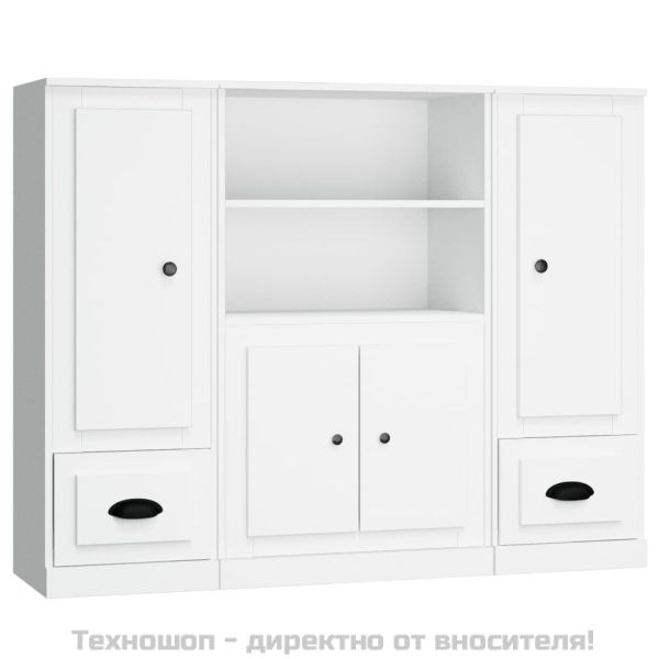 Високи шкафове, 3 бр, бели, инженерно дърво