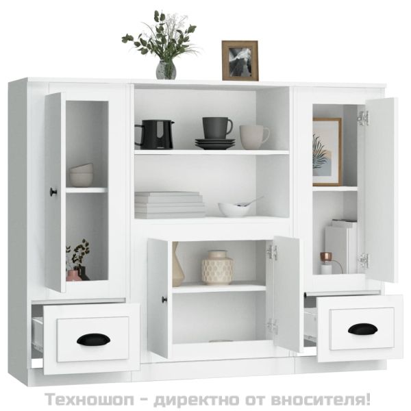 Високи шкафове, 3 бр, бели, инженерно дърво