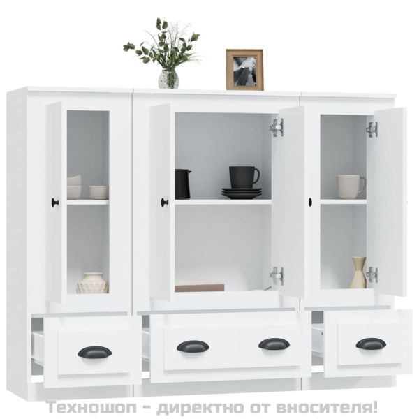 Високи шкафове, 3 бр, бели, инженерно дърво