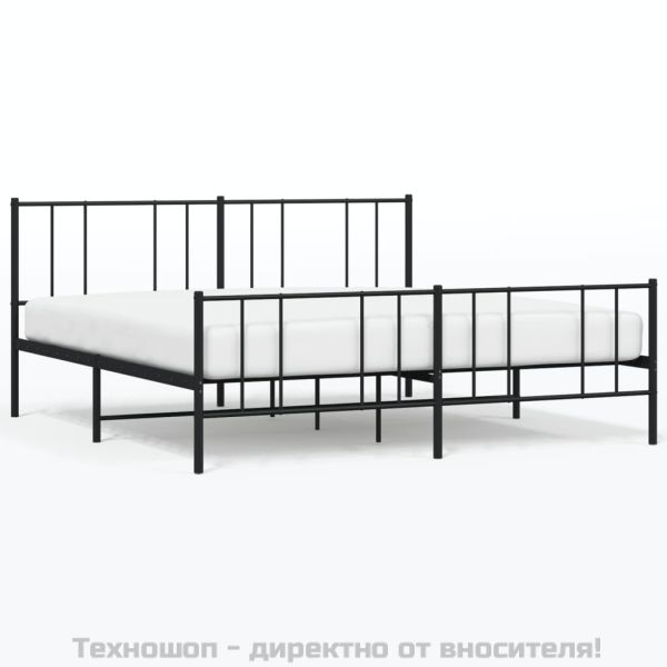 Метална рамка за легло с горна и долна табла, черна, 200x200 см