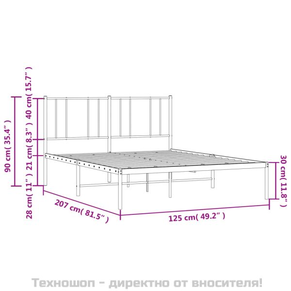 Метална рамка за легло с горна табла, бяла, 120x200 см