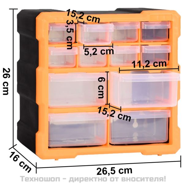 Шкафове органайзери с 12 чекмеджета, 2 бр, 26,5x16x26 см