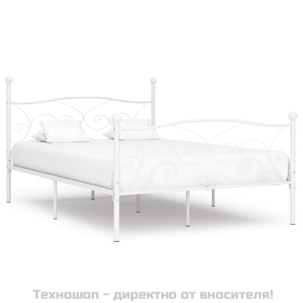 Рамка за легло с ламелна основа, бяла, метал, 160x200 см