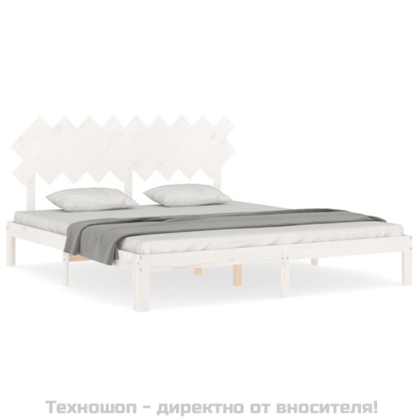 Рамка за легло с табла бяла Super King Size дърво масив