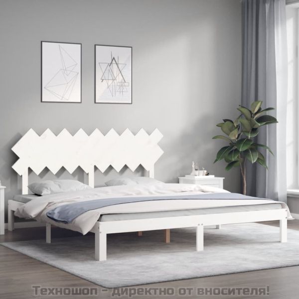 Рамка за легло с табла бяла Super King Size дърво масив