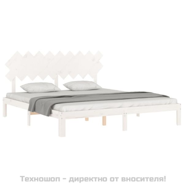 Рамка за легло с табла бяла Super King Size дърво масив