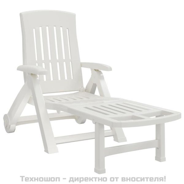 Сгъваем шезлонг с колела, бял, PP