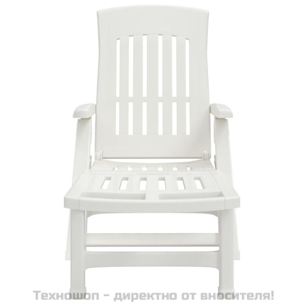 Сгъваем шезлонг с колела, бял, PP