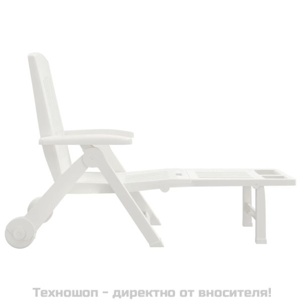 Сгъваем шезлонг с колела, бял, PP