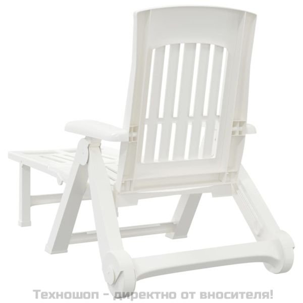 Сгъваем шезлонг с колела, бял, PP