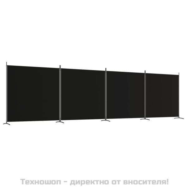 Параван за стая, 4 панела, черен, 698x180 cм, плат