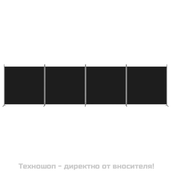 Параван за стая, 4 панела, черен, 698x180 cм, плат