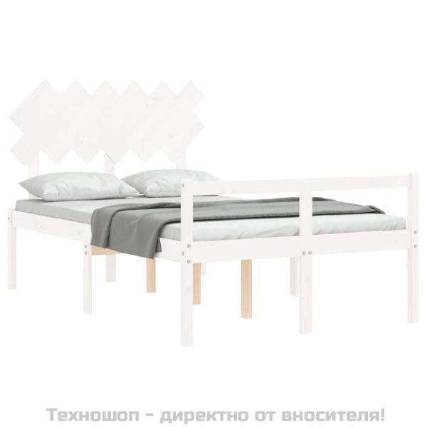 Легло за възрастни с табла, бяло, двойно, масивно дърво