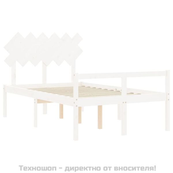 Легло за възрастни с табла, бяло, двойно, масивно дърво