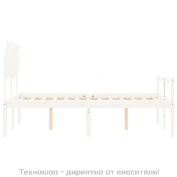 Легло за възрастни с табла, бяло, двойно, масивно дърво