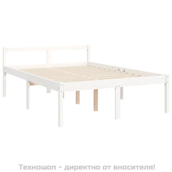 Легло за възрастни с табла, бяло, двойно, масивно дърво