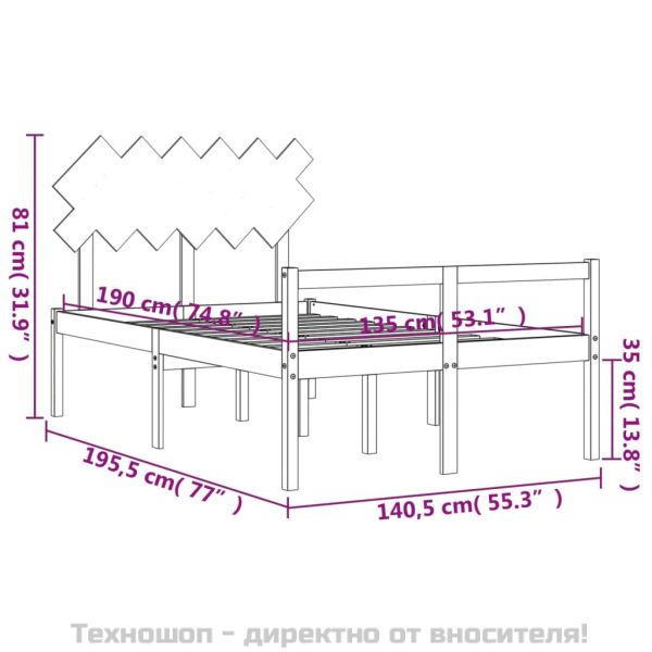 Легло за възрастни с табла, бяло, двойно, масивно дърво