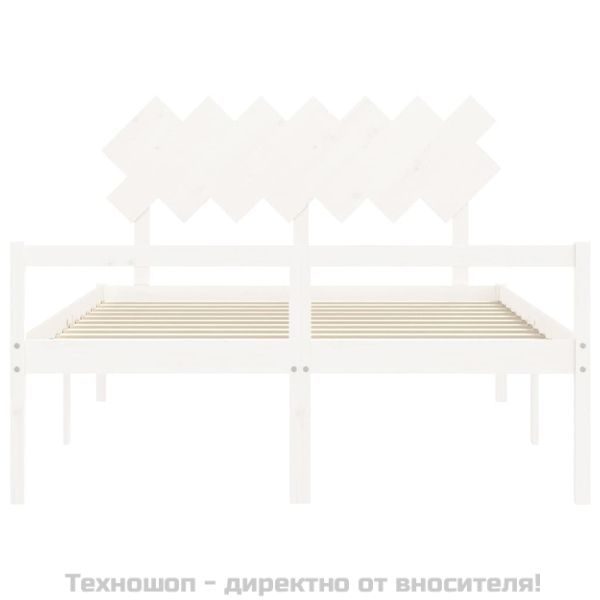 Легло за възрастни с табла, бяло, King Size, масивно дърво