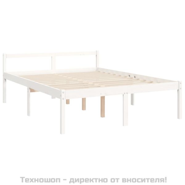 Легло за възрастни с табла, бяло, King Size, масивно дърво