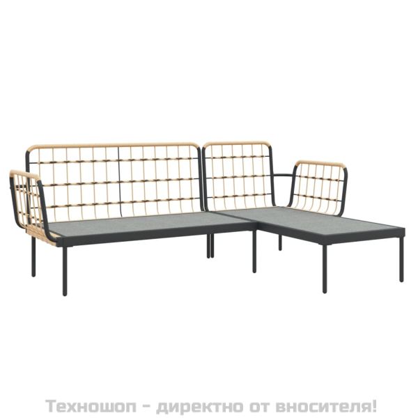 Градински комплект с тъмносиви възглавници 3 части полиратан