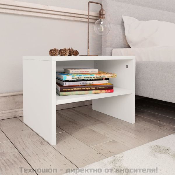 Нощно шкафче, бяло, 40x30x30 см, инженерно дърво