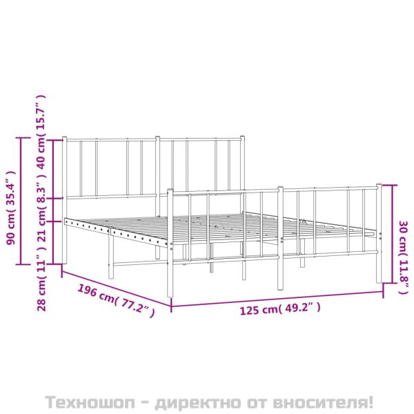 Метална рамка за легло с горна и долна табла, бяла, 120x190 см