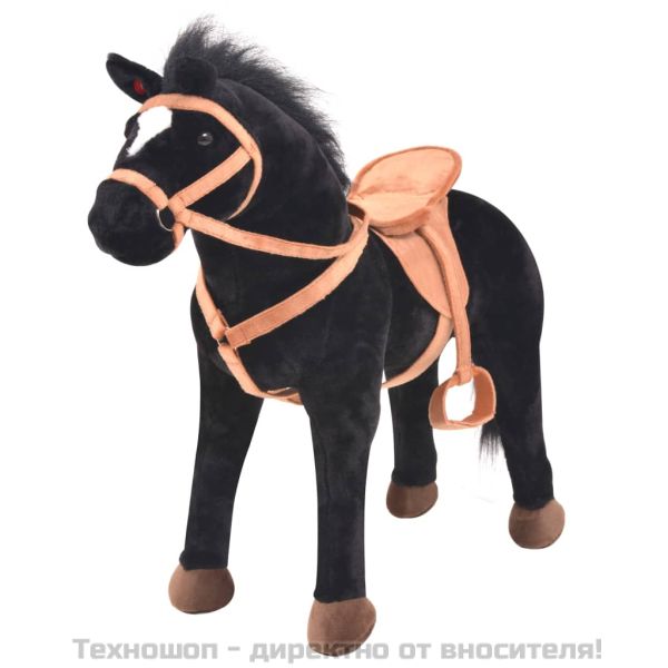 Плюшено детско конче за яздене, черно