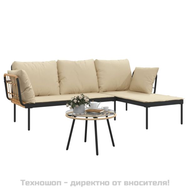 Градински комплект от 3 части с бежови възглавници полиратан