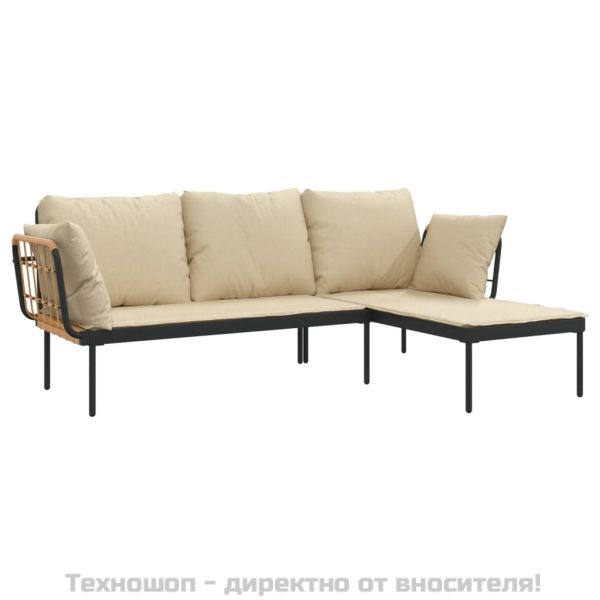 Градински комплект от 3 части с бежови възглавници полиратан