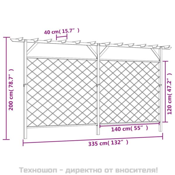 Градинска решетъчна ограда с покрив-пергола, дърво