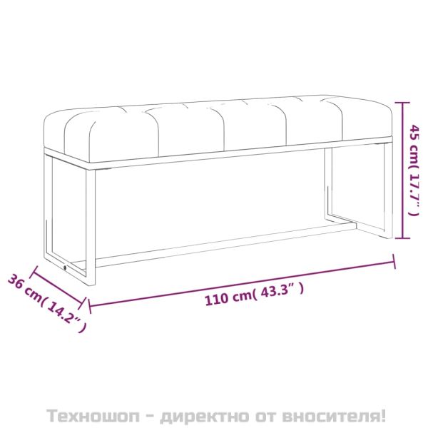 Пейка, сива, 110x36x45 см, кадифе