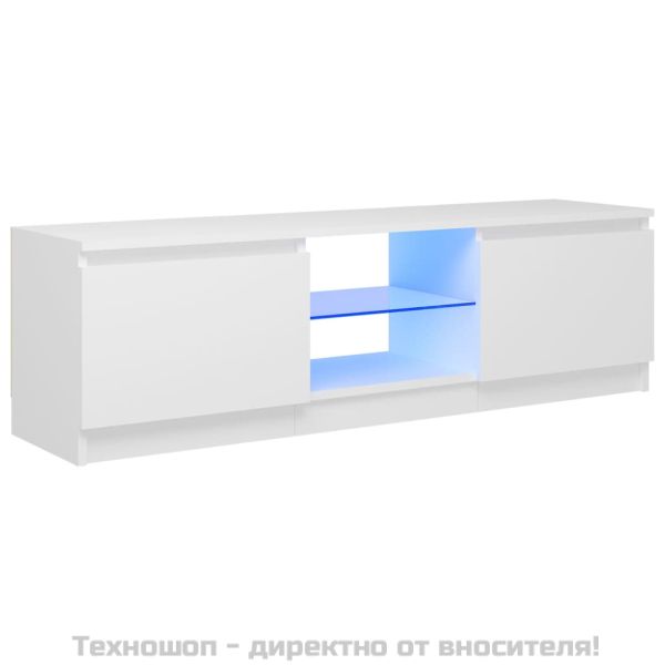 ТВ шкаф с LED осветление, бял, 120x30х36 см
