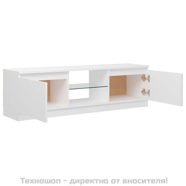 ТВ шкаф с LED осветление, бял, 120x30х36 см