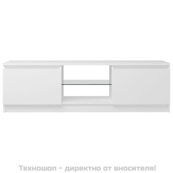 ТВ шкаф с LED осветление, бял, 120x30х36 см