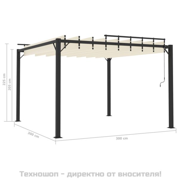 Беседка с жалузен покрив, 3x3 м, кремава, плат и алуминий