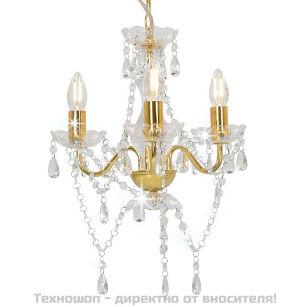 Полилей с кристали, златист, кръгъл, 3 х Е14