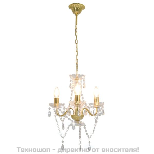 Полилей с кристали, златист, кръгъл, 3 х Е14