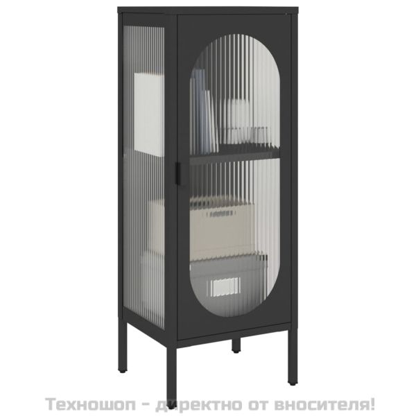 Сайдборд, черен, 40x35x105 см, стъкло и стомана