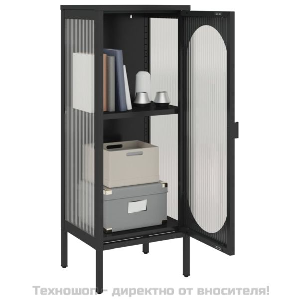 Сайдборд, черен, 40x35x105 см, стъкло и стомана