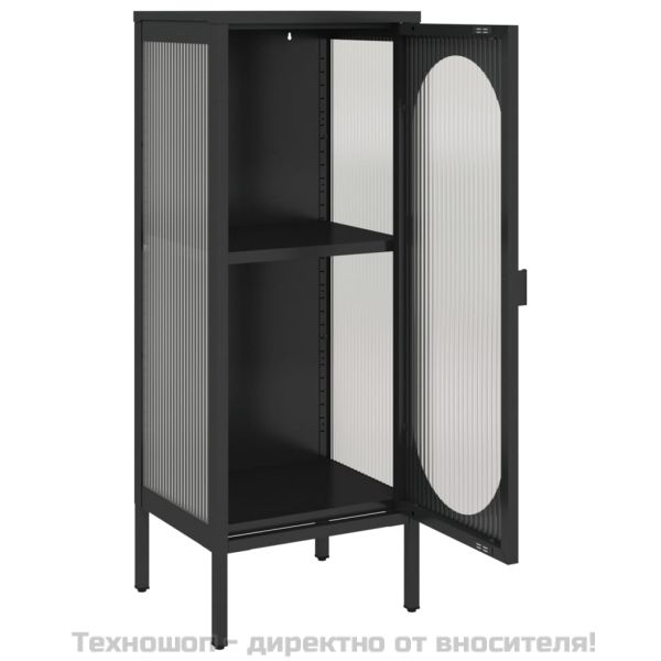 Сайдборд, черен, 40x35x105 см, стъкло и стомана