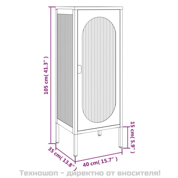 Сайдборд, черен, 40x35x105 см, стъкло и стомана