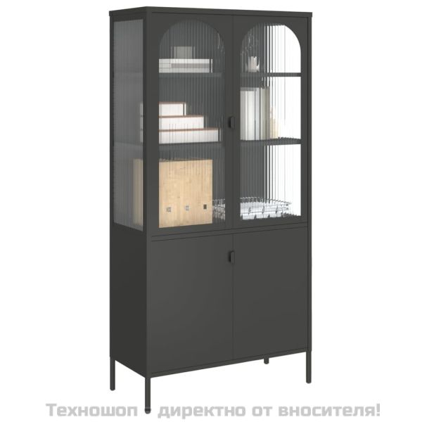 Висок шкаф, черен, 90x40x180 см, стъкло и стомана