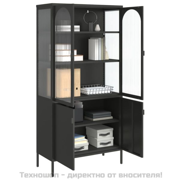 Висок шкаф, черен, 90x40x180 см, стъкло и стомана